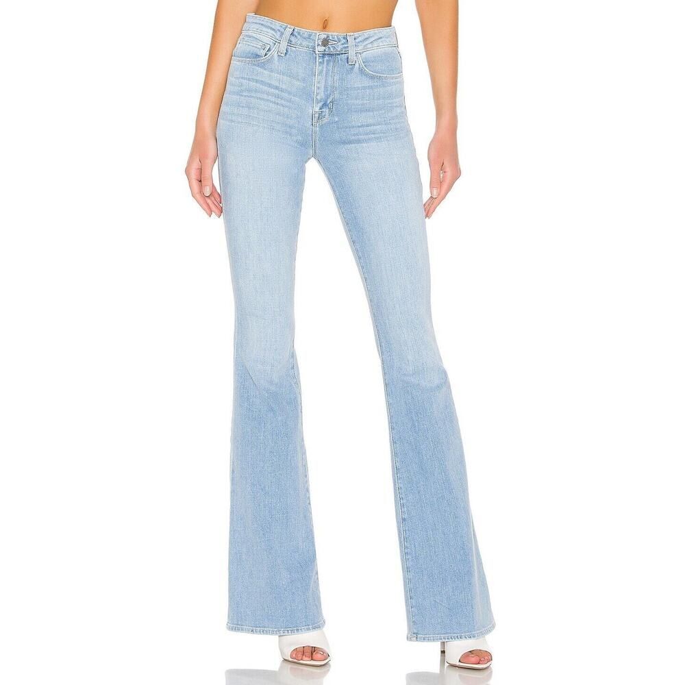 L'Agence Flared Light Cloud Blue Jeans Size 25 Designer Mid Rise Stretch Trendy